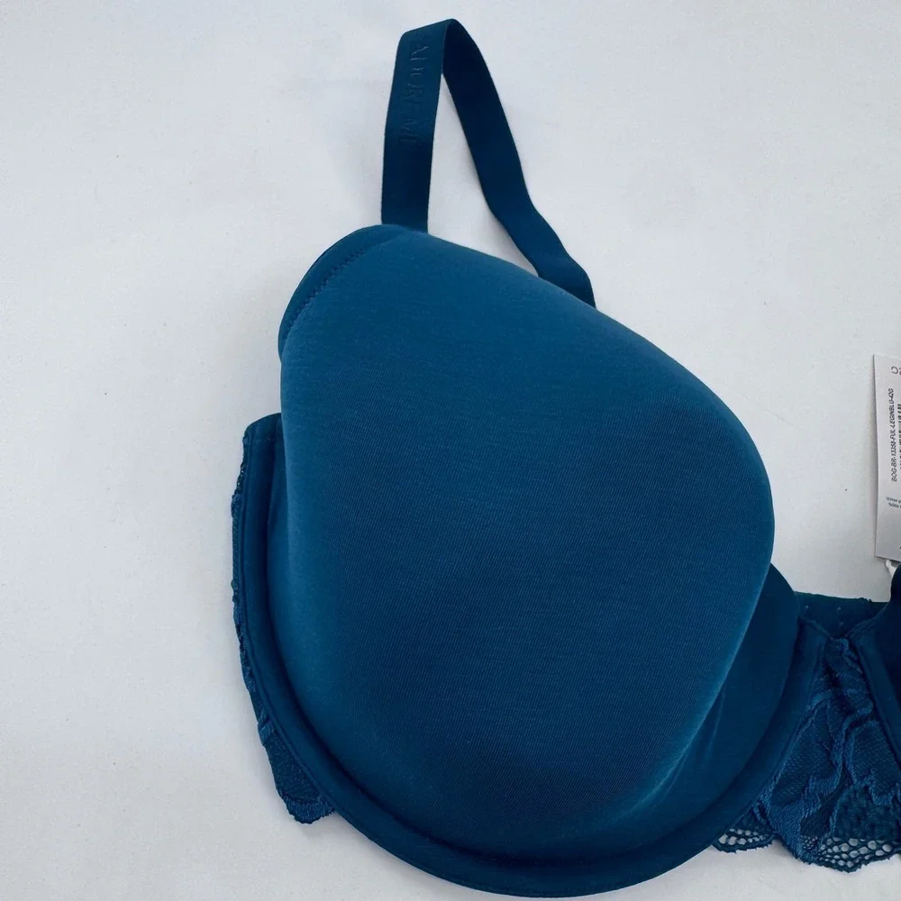 Adore Me Full Coverage Bra Teal Blue Lace Trim Underwire Support Sz 42G New‎